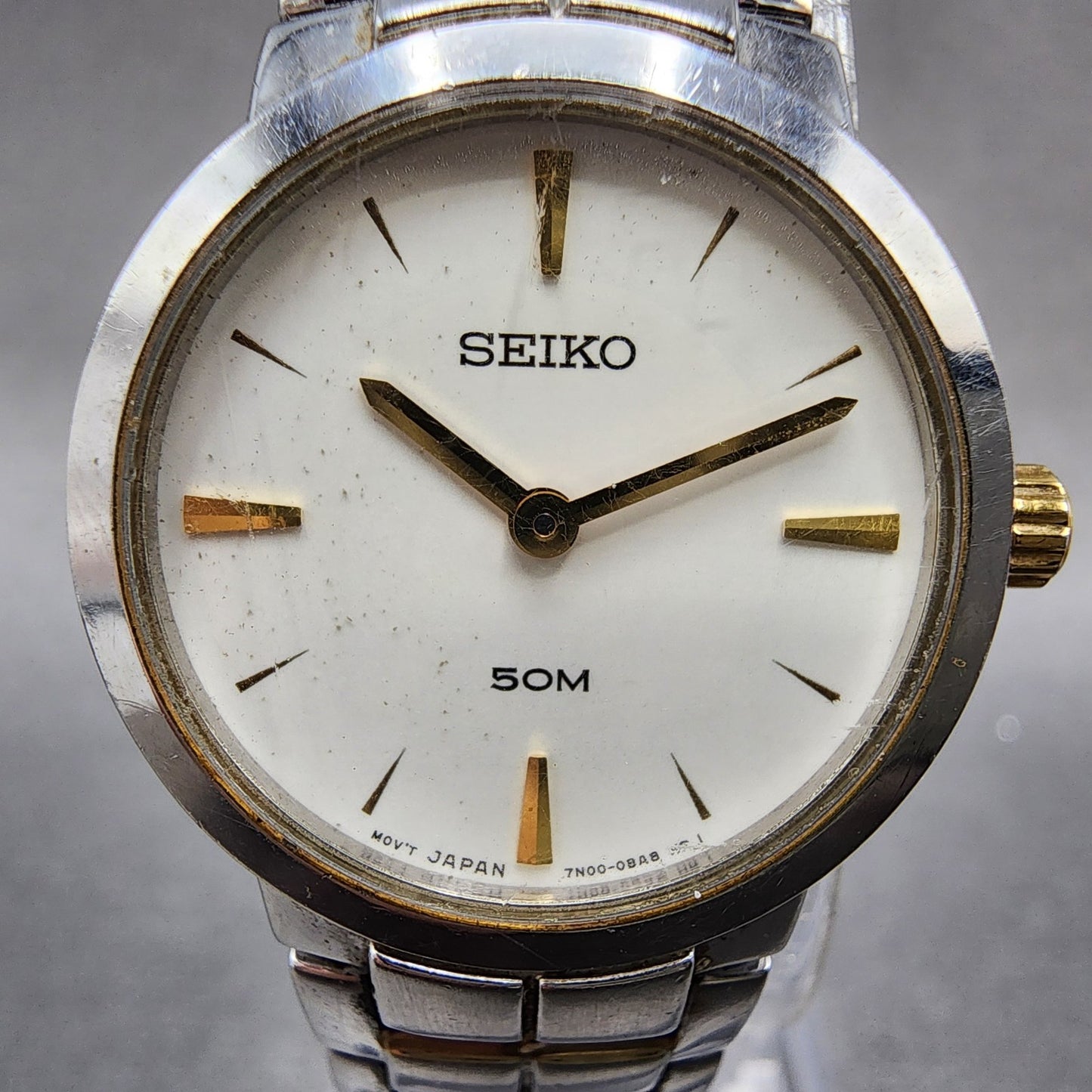 Seiko 50m Watch Women 25mm White Dial Two Tone Round 7n000ar0 New Battery1