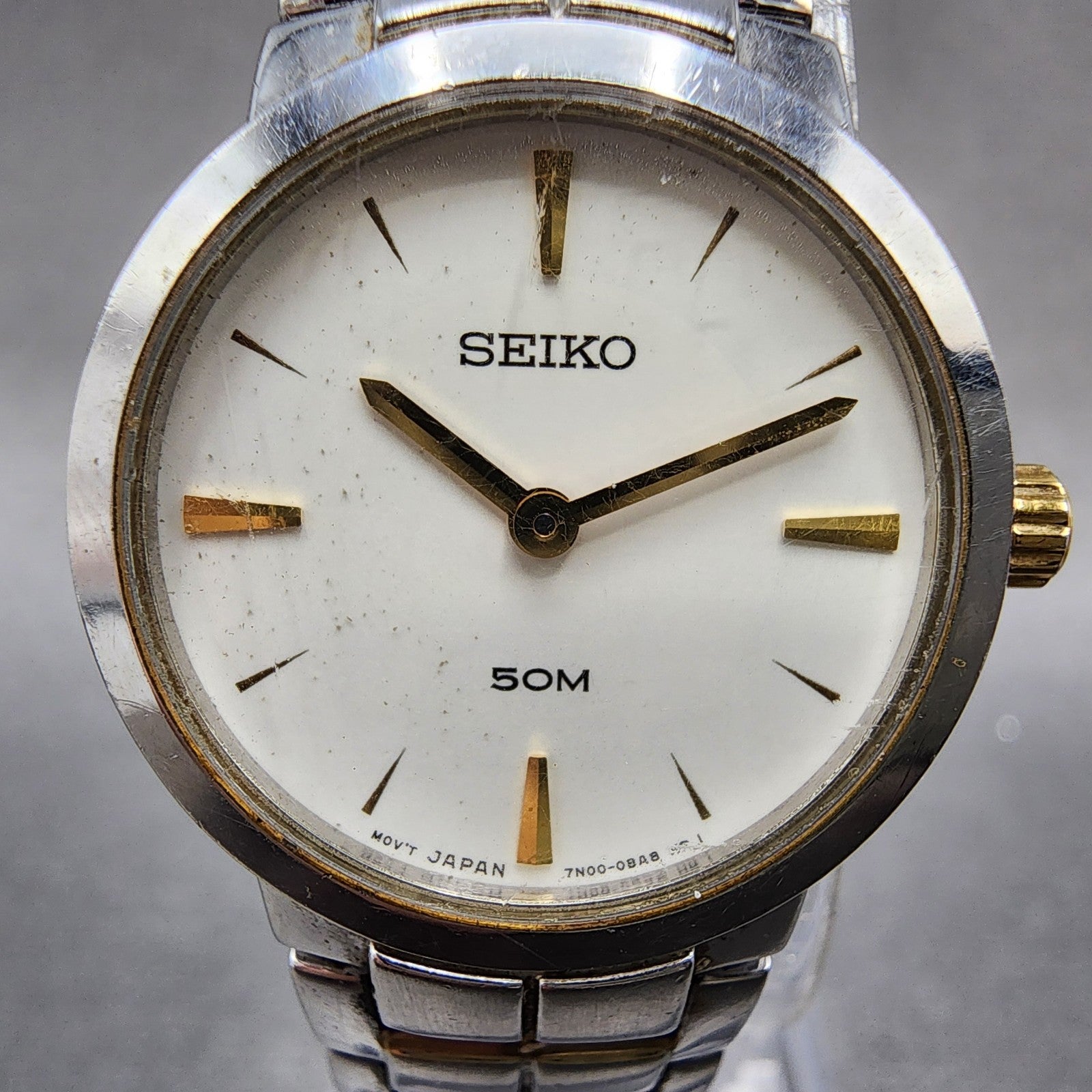 Seiko 50m Watch Women 25mm White Dial Two Tone Round 7n000ar0 New Battery1