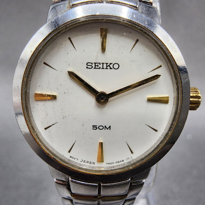 Seiko 50m Watch Women 25mm White Dial Two Tone Round 7n000ar0 New Battery1