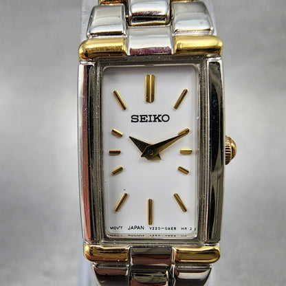 Seiko Tank Watch Women 13mm White Dial Two Tone Rectangle V2200AB0 New Battery1