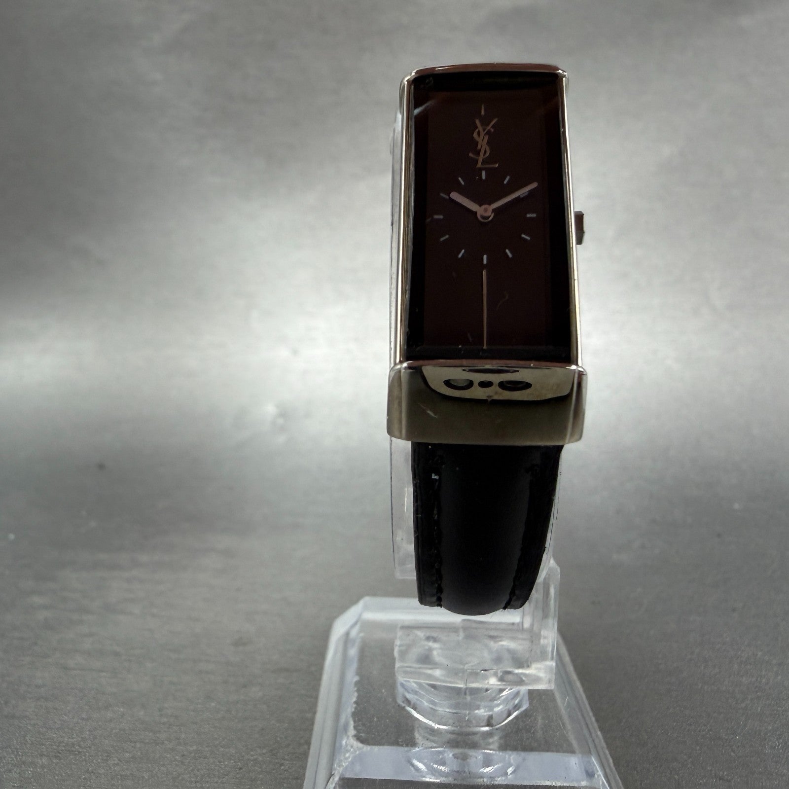 Yves Saint Laurent Tank Watch Women 15m Black Dial Silver Tone Rectangle New bat5