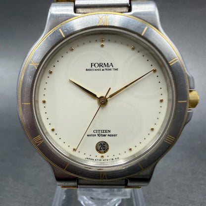Citizen Forma Watch Men 34mm Cream Dial Two Tone Date Round 4710-470702 New batt1