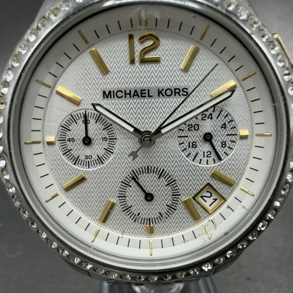Michael Kors Chronograph Watch Women 38mm White Dial Two Tone Date MK-5098 Runs1