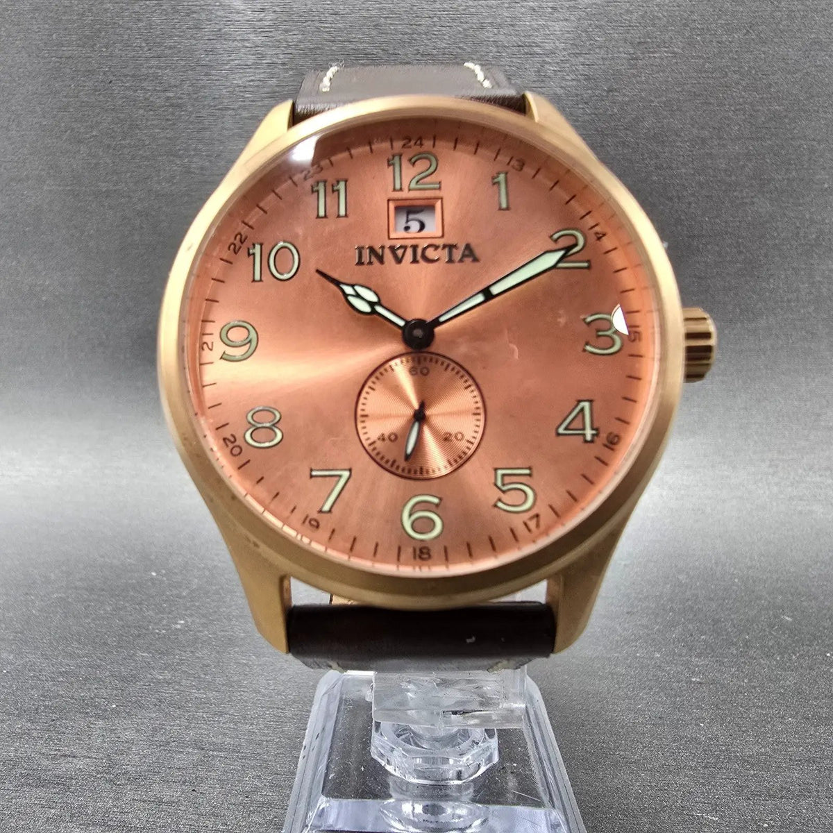Invicta I Force Watch Men 44mm Rose Dial Rose Gold Tone Date Small Seconds 155155