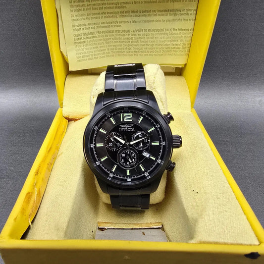 Invicta Specialty Chronograph Watch Men 45mm Black Dial Black Tone Date New batt0