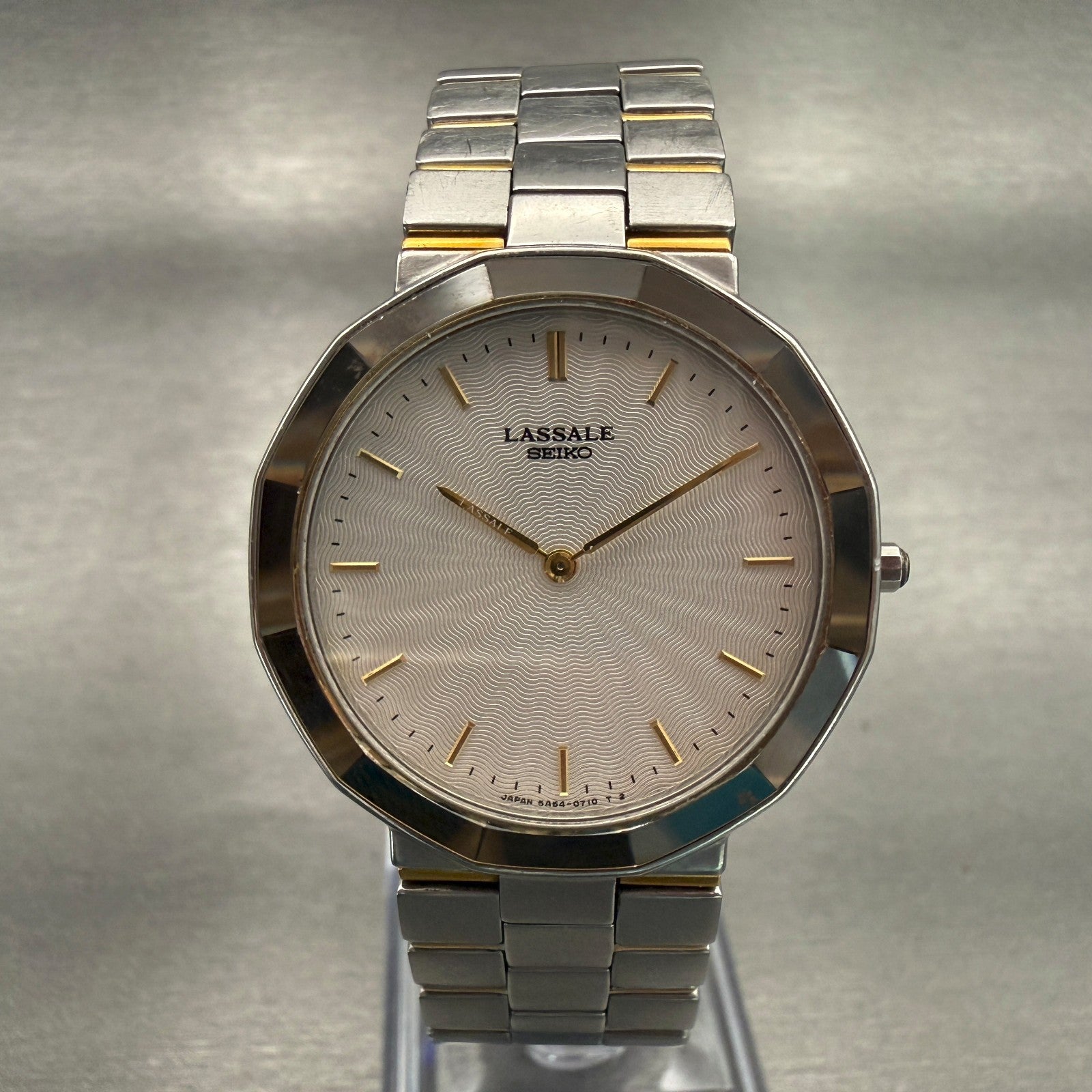 Seiko Lasalle Watch Men 32mm Silver Dial Two Tone Round 5A54-0350 New Battery0
