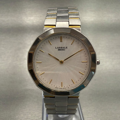 Seiko Lasalle Watch Men 32mm Silver Dial Two Tone Round 5A54-0350 New Battery0