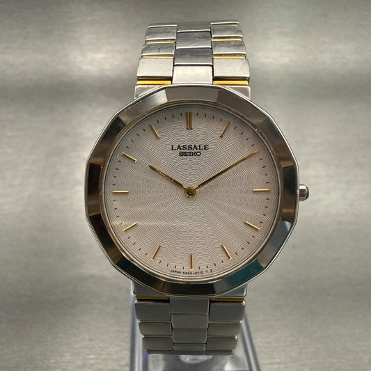 Seiko Lasalle Watch Men 32mm Silver Dial Two Tone Round 5A54-0350 New Battery0