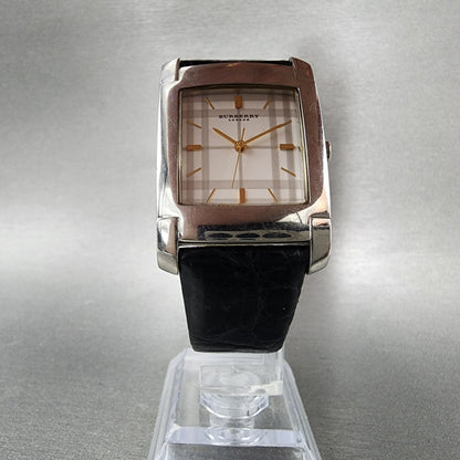 Burberry Tank Watch Men 27mm White Dial Silver Tone Rectangle New Battery5