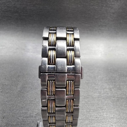 Seiko Watch Men 30mm Silver Dial Two Tone Date Rectangle 7N32-0CS0 New Battery7