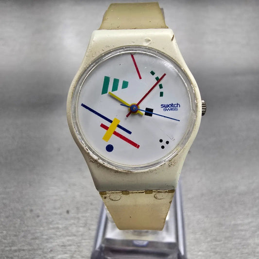 Swatch VASILY Watch Women 25mm White Dial White Tone Round LW111 New Battery VTG0