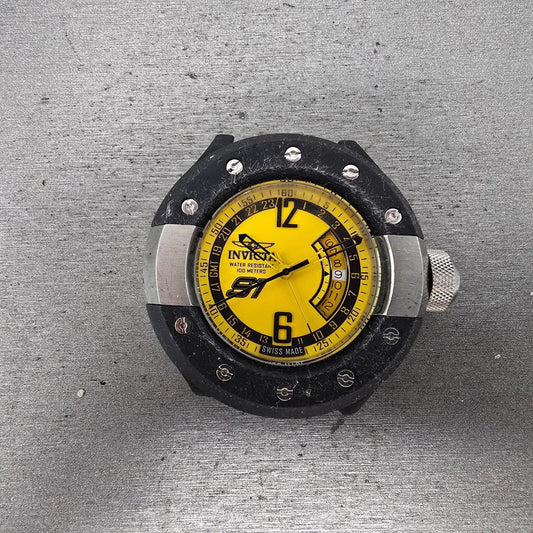 Invicta Rally S1 GMT Watch Men 52mm Yellow Dial Black Tone Date 6845 READ NewBat0