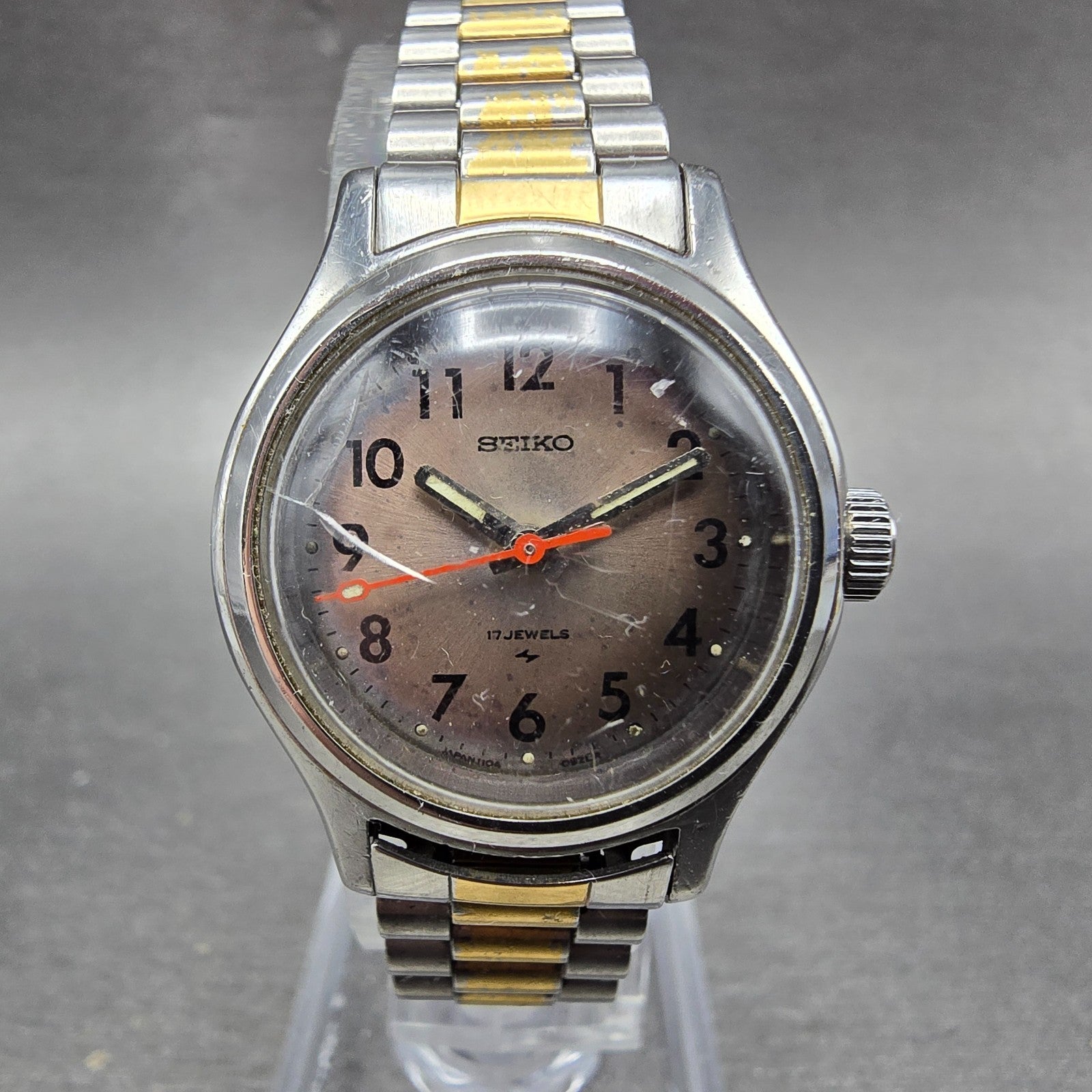 Seiko Watch Women 25mm Black Dial Two Tone Manual Vintage Round 1104-0259 PARTS0