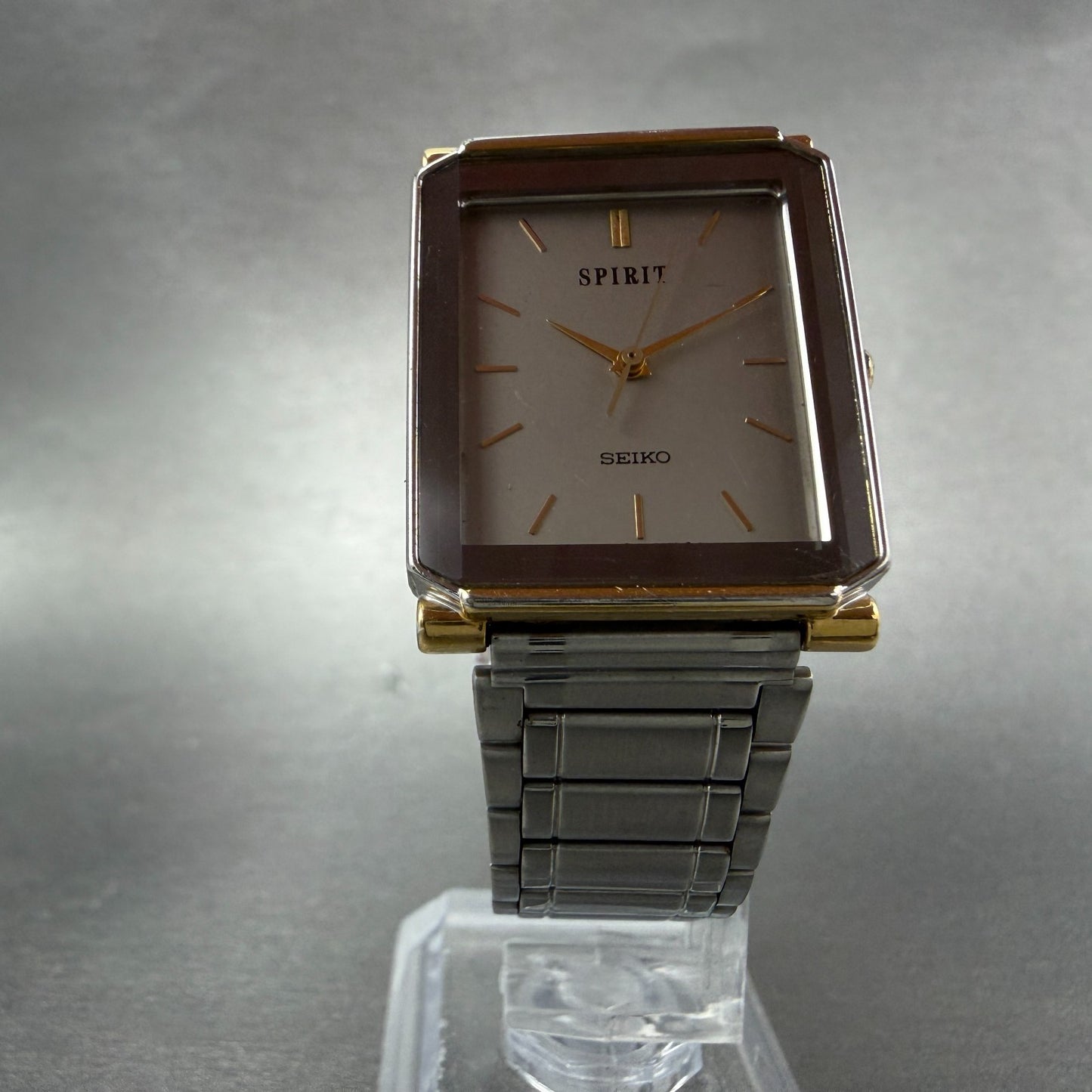 Seiko Spirit Tank Watch Men 25mm Gray Dial Two Tone 7n01-5a50 New Battery VTG5