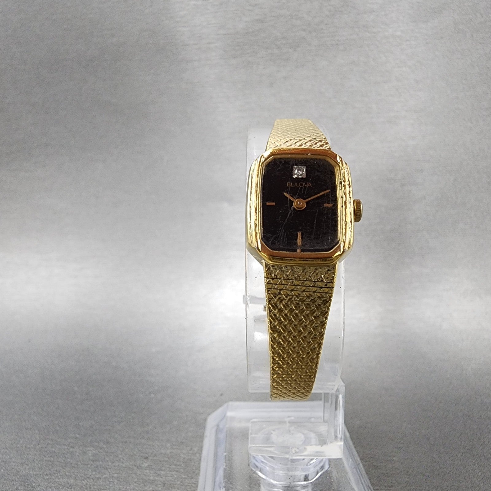 Bulova Tank Watch Women 16mm Black Dial Gold Tone Rectangle P4 New Battery5
