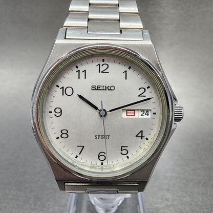 Seiko Spirit Watch Men 35mm White Dial Silver Tone Daydate 7n437000 New Battery0
