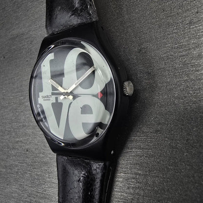 Swatch Enigmatic Love Watch Men 34mm White Dial Black Tone GB218 New Battery 234