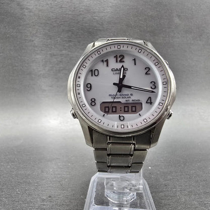 Casio Lineage Watch Men 40mm White Dial Titanium Analog Digital Solar Runs5