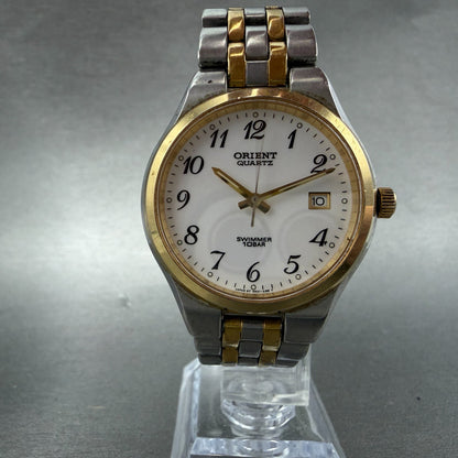 Orient Swimmer Watch Men 36mm White Dial Two Tone Date Round UN31-B0 New Battery5