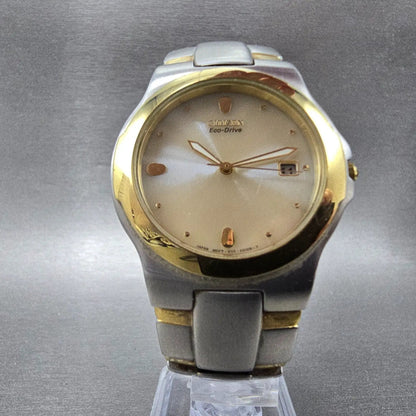 Citizen Eco-Drive Watch Men 36mm Champagne Dial Two Tone Date E111-K16768 Runs W5