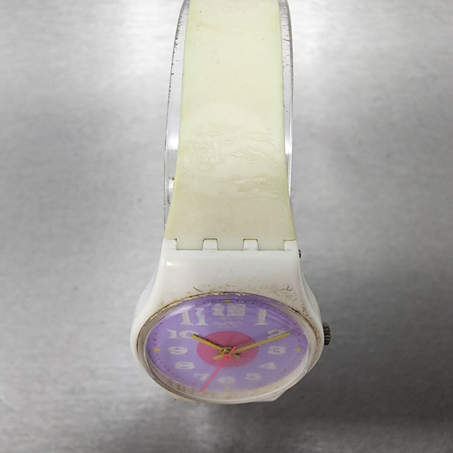 Swatch Paint By Numbers Watch Women 25mm Purple Dial White Tone Round New batt