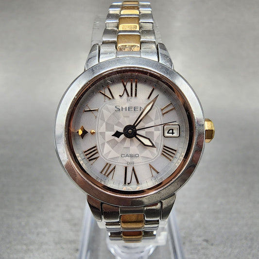 Casio Sheen SHW5000 Watch Women 26mm White Dial Two Tone Date Round Works0