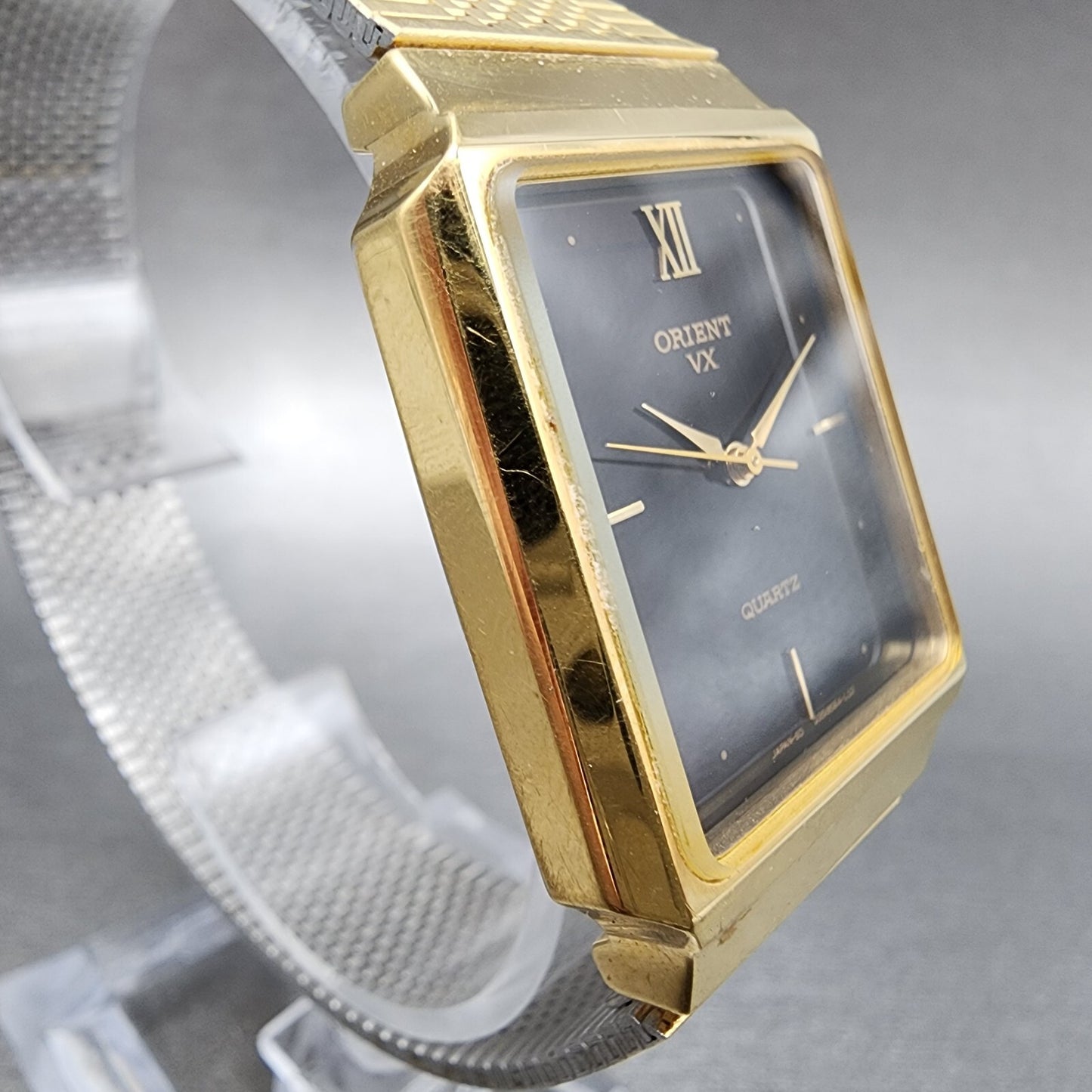 Orient VX Tank Watch men 27mm Black Dial Gold Tone Rectangle New Battery3