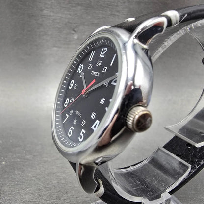 Timex Weekender Watch Men 37mm Black Dial Silver Tone Round T2N647 New Battery Q2