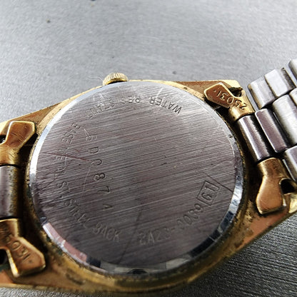 Seiko SQ Watch Women 25mm Gold Dial Gold Tone Daydate Round 2A230039 NewBat VTG9
