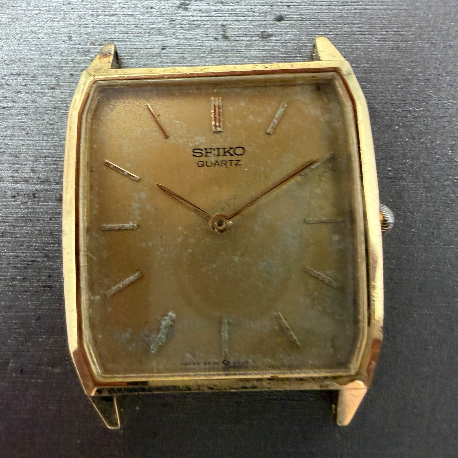 Seiko Watch Men 27mm Champagne Dial Gold Tone Rectangle 5P30-5A10 New Battery1