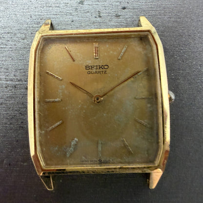 Seiko Watch Men 27mm Champagne Dial Gold Tone Rectangle 5P30-5A10 New Battery1