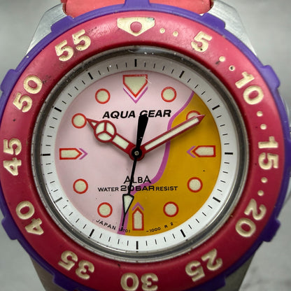 Seiko Alba Aqua Gear Watch Women 31mm Pink Dial Silver Tone V701-6360 NewBattery1