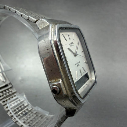 Casio AQW-60 Watch Men 32mm Silver Dial Silver Tone Alarm Chrono READ!! New batt3