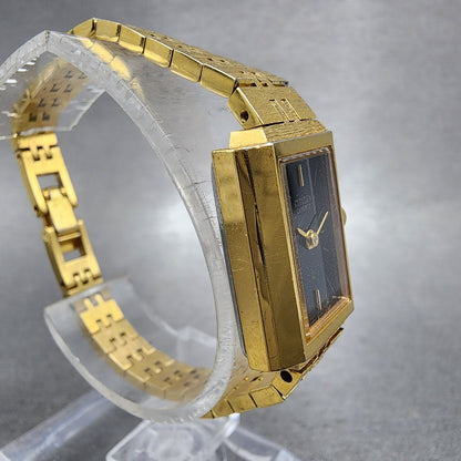 Citizen CQ Watch Women 17mm Black Dial Gold Tone Rectangle 3220 New Battery3