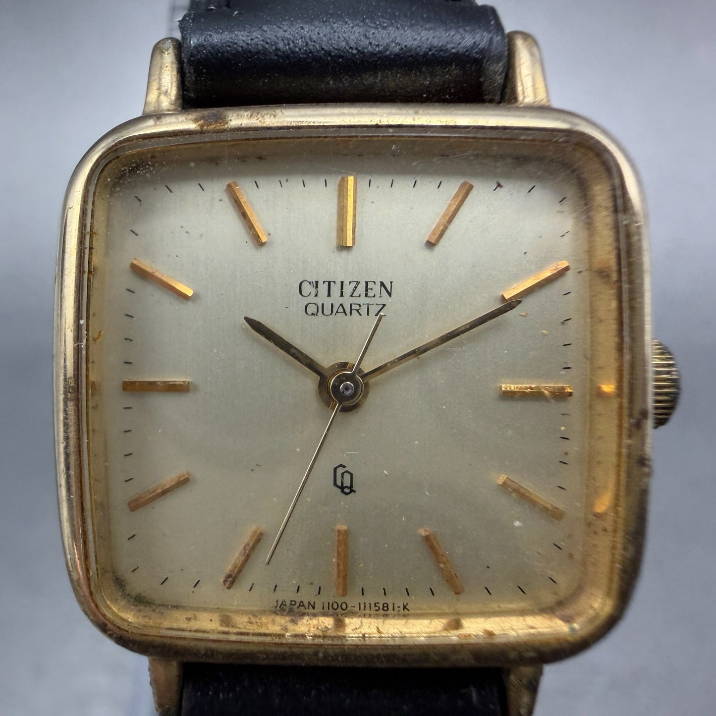 Citizen CQ Watch Women 22mm Champagne Dial Gold Tone Rectangle New Battery VTG 61