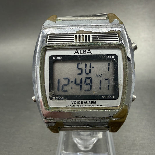 Seiko ALBA Digital Watch Men 35mm LCD Silver Tone Alarm Y824-4000 New Battery0