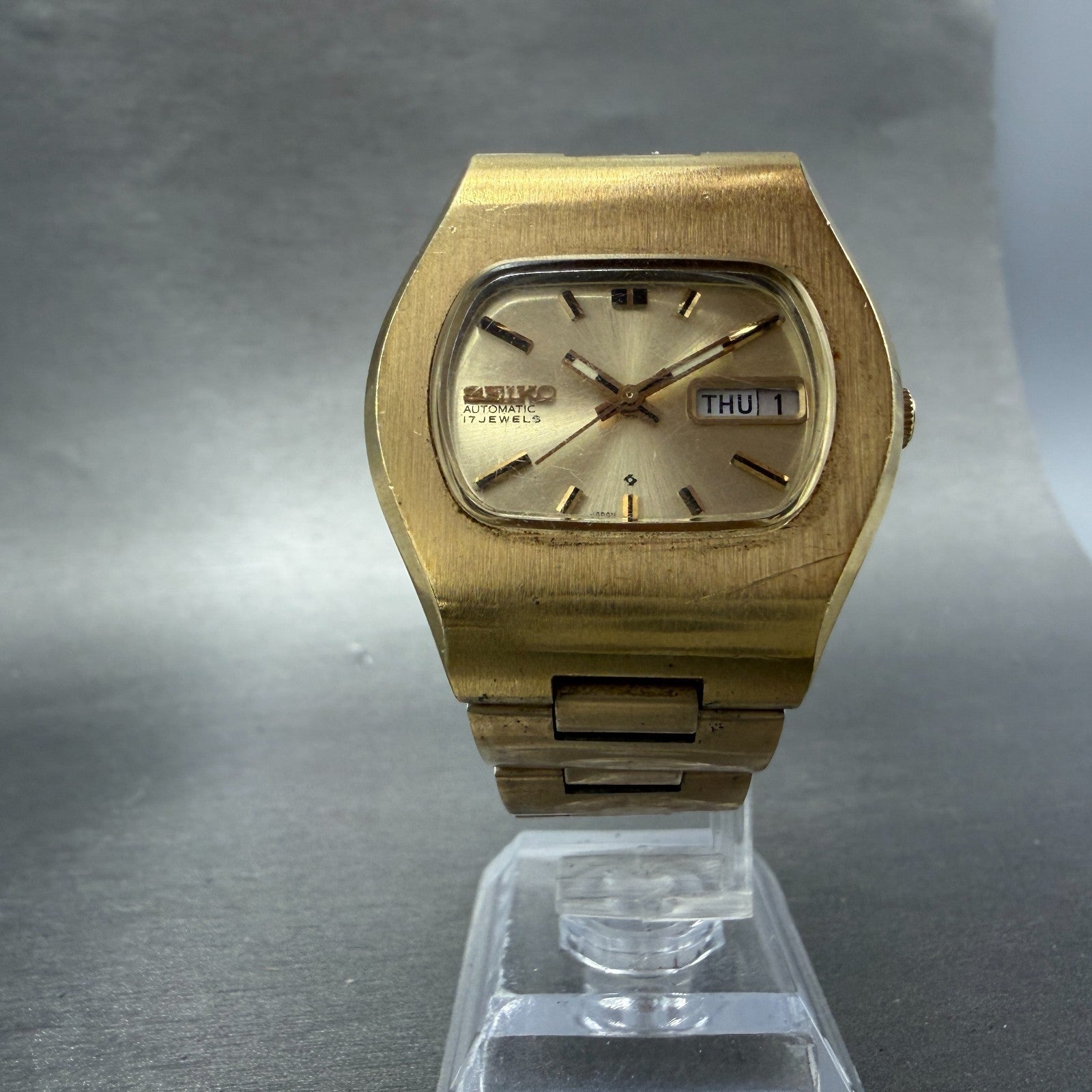 Seiko Automatic Watch Men 37mm Champagne Dial Gold Daydate 6309-5059 Runs VTG5