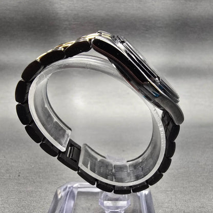 Seiko Watch Men 35mm Black Dial Black & Gold Tone Daydate Round V733-6C49 NewBat8