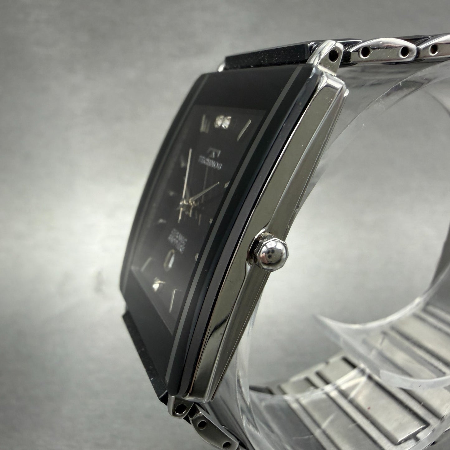 Technos Tank Watch Men 28mm Black Dial Ceramic Steel Date Rectangle New Battery2