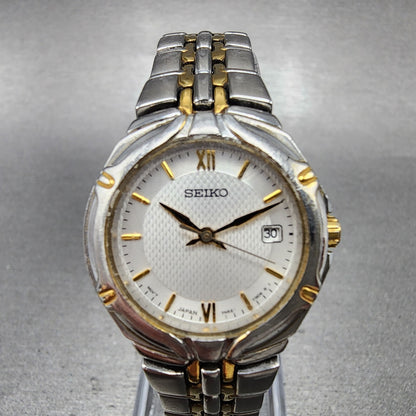 Seiko Watch Women 26mm Silver Dial Two Tone Date Round 7n820at0 New Battery0
