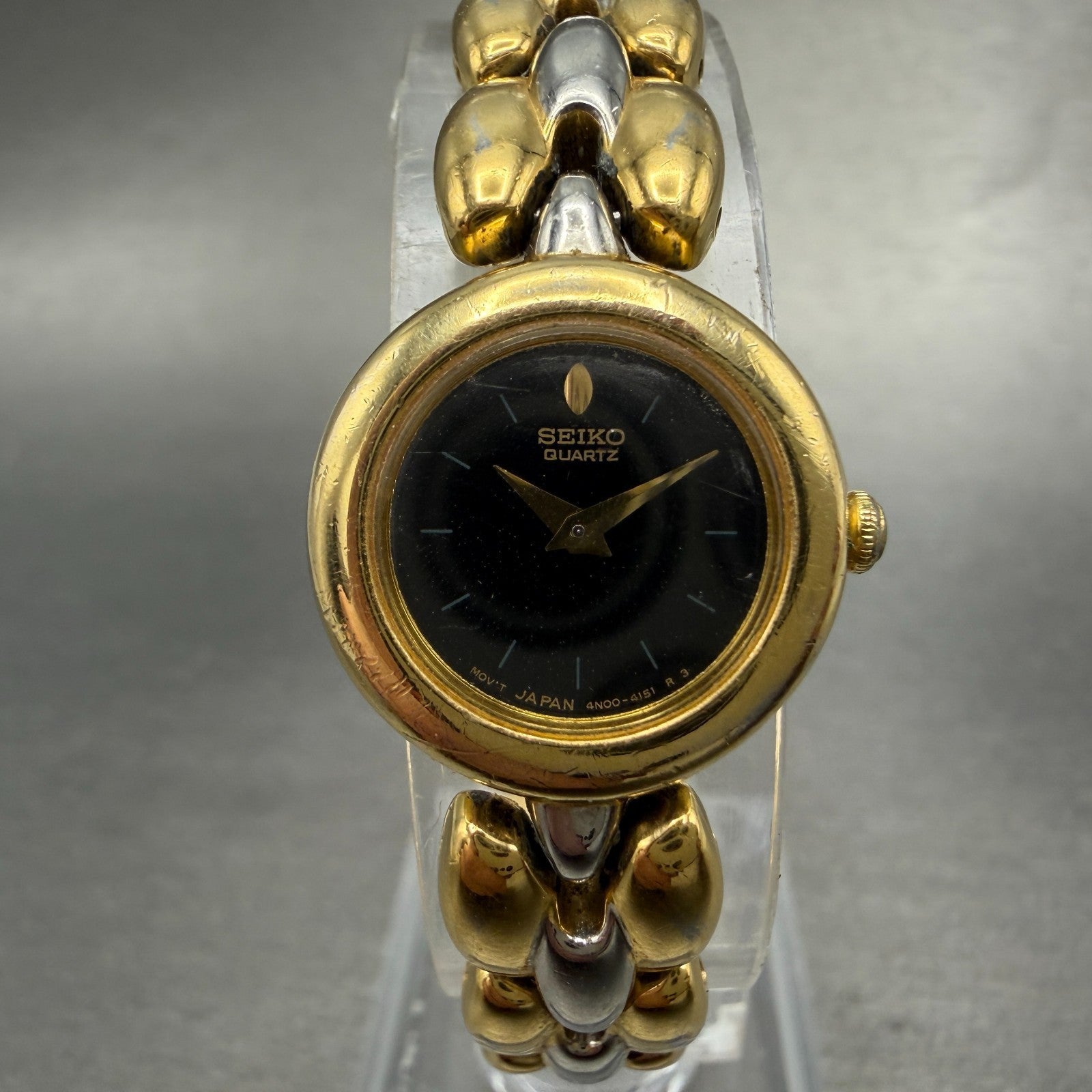 Seiko Watch Women 19mm Black Dial Two Tone Round 4N00-1138 New Battery Vintage0
