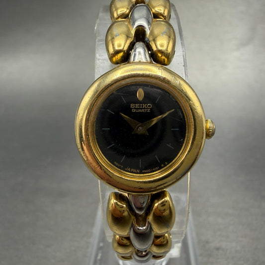 Seiko Watch Women 19mm Black Dial Two Tone Round 4N00-1138 New Battery Vintage0