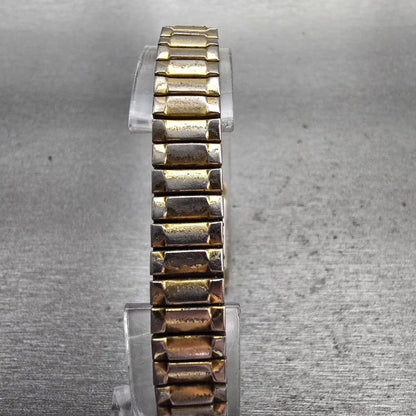 Seiko Watch Women 12mm Gold Dial Gold Tone Rectangle 2E20-5239 New Battery VTG7