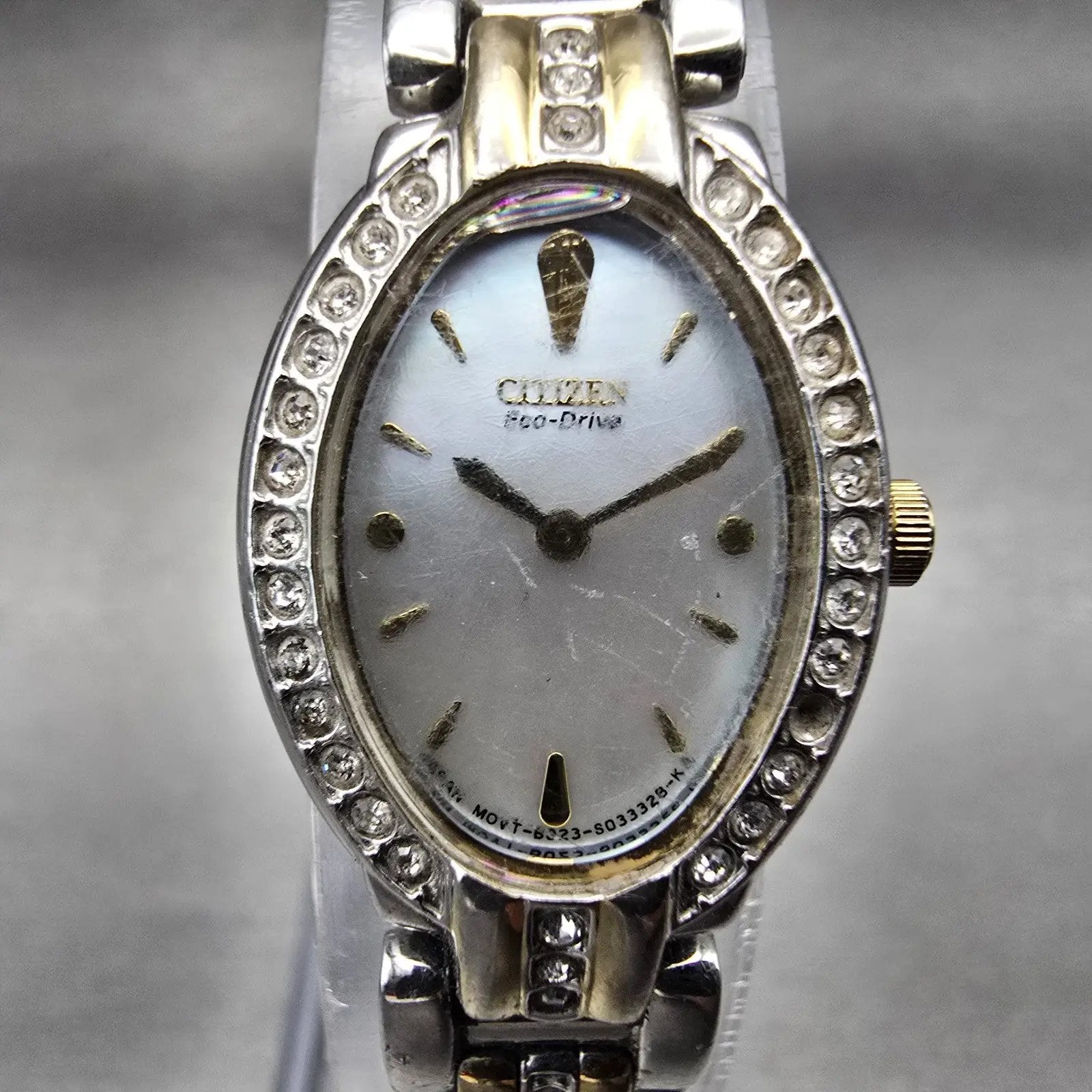 Citizen Eco-Drive Watch Women 17mm MOP Dial Silver Tone Gemmed B023-S039214 Runs1