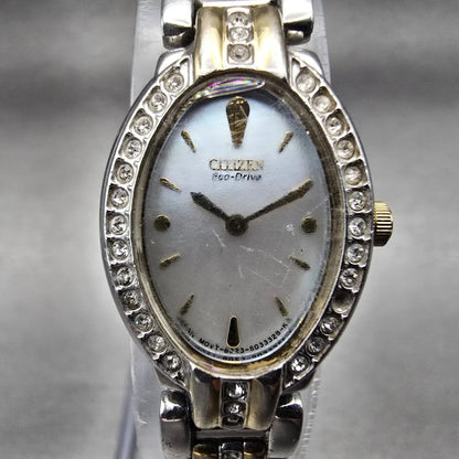 Citizen Eco-Drive Watch Women 17mm MOP Dial Silver Tone Gemmed B023-S039214 Runs1