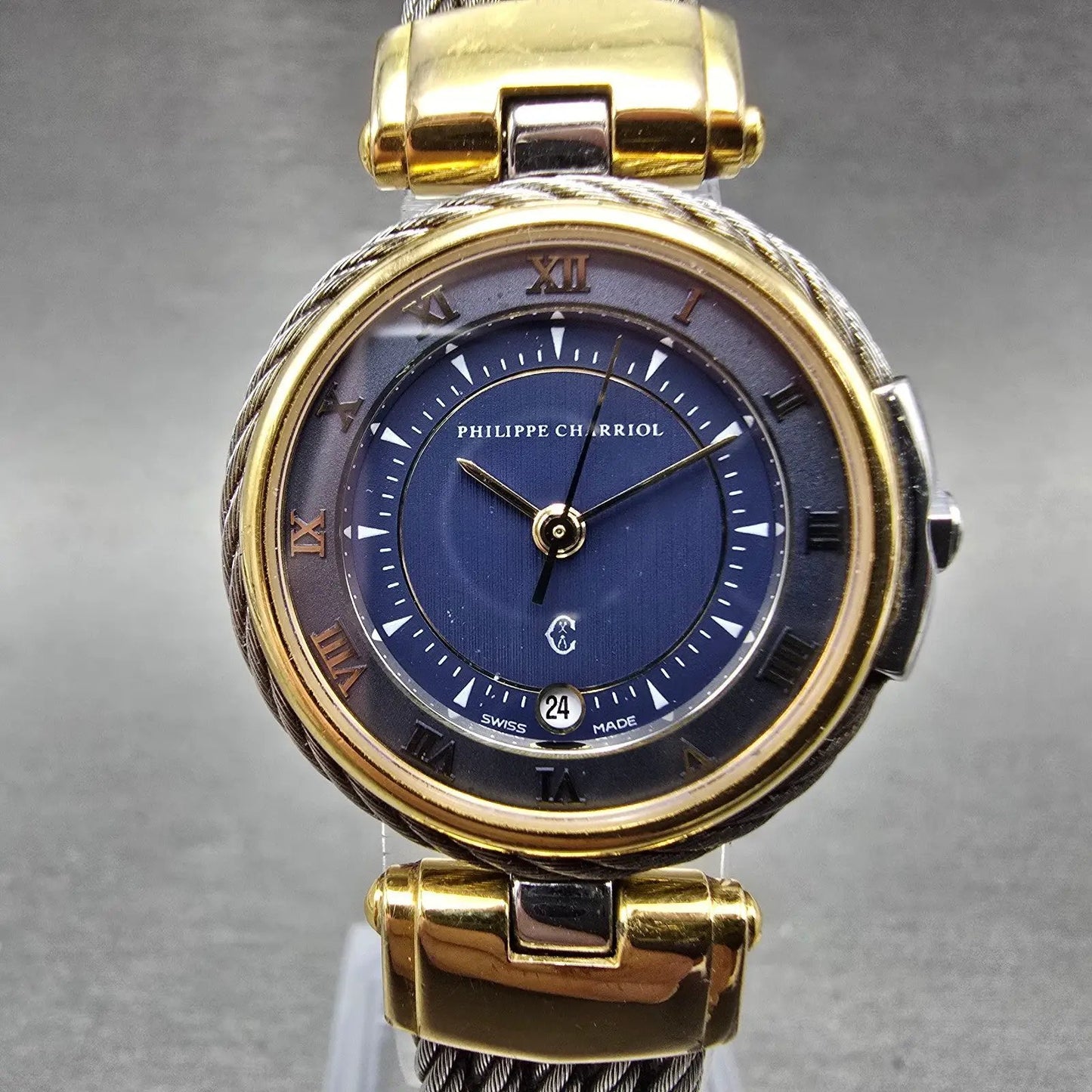 Philippe Charriol Celtic Watch Women 27mm Blue Dial Two Tone Date New battery0