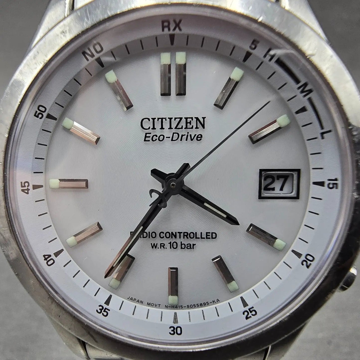 Citizen Eco-Drive Watch Men 38mm White Dial Steel Atomic Date H415 Round PARTS3