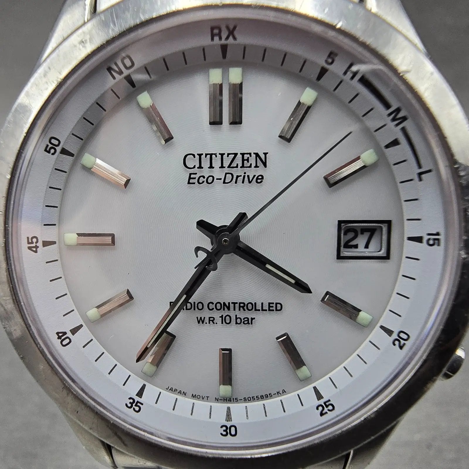Citizen Eco-Drive Watch Men 38mm White Dial Steel Atomic Date H415 Round PARTS3