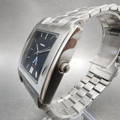 Fossil Tank Watch Men 29mm Black Dial Silver Tone Date Rectangle New Battery2