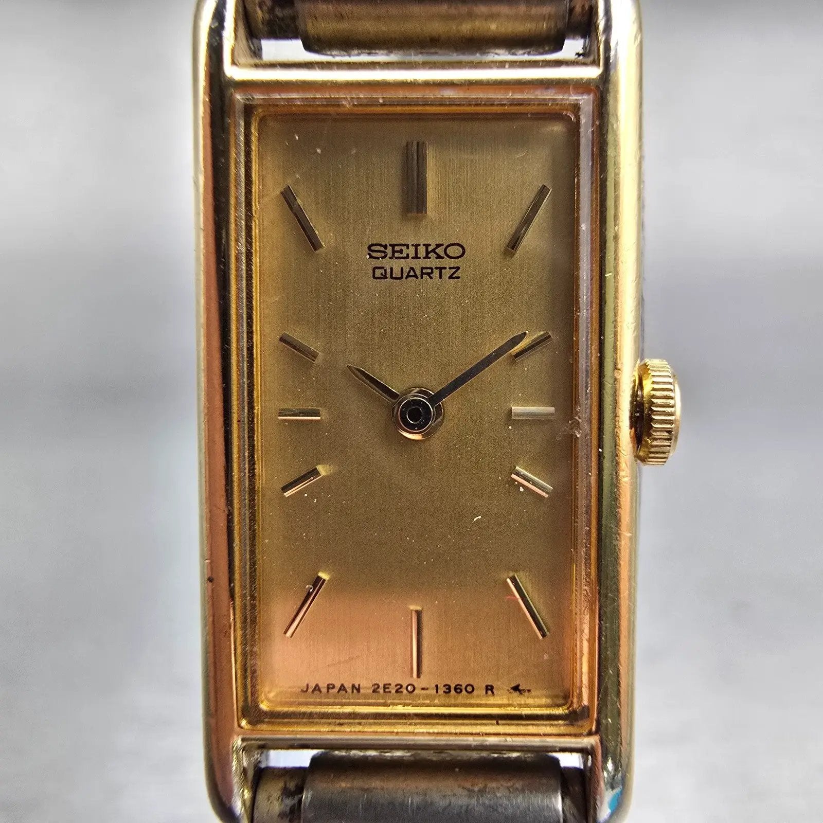 Seiko Watch Women 13mm Gold Dial Gold Tone Rectangle 2E20-6120 New Battery VTG1